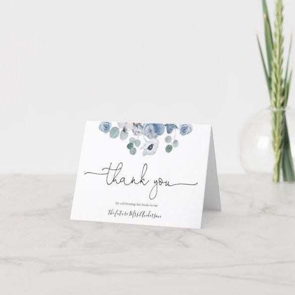 Blue Floral Greenery Bridal Shower Thank You Invitations
