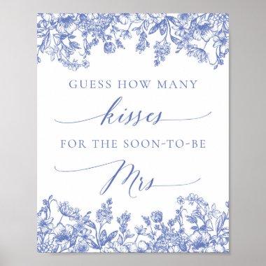 Blue Floral Guess How Many Kisses Bridal Sign