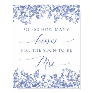 Blue Floral Guess How Many Kisses Bridal Sign