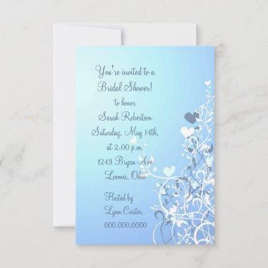 Blue Floral Heart Swirl Bridal Shower Invitations