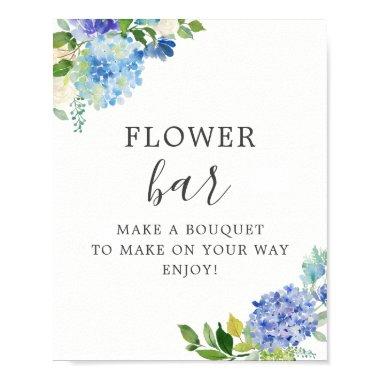 Blue Floral Hydrangea Flower Bar Pedestal Sign