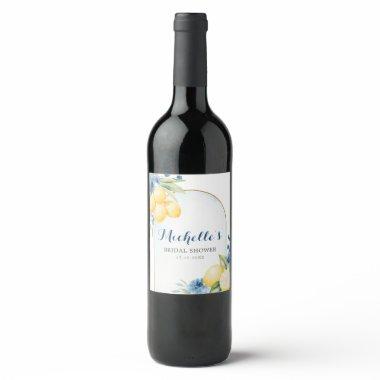 Blue floral Lemon Main Squeeze  Wine Label
