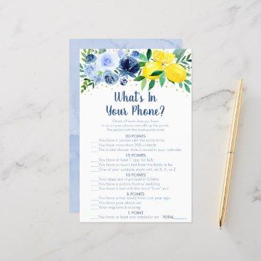 Blue Floral Lemon What's In Your Phone Bridal Game