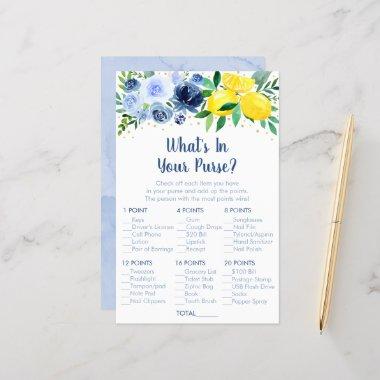 Blue Floral Lemon What's In Your Purse Bridal Game