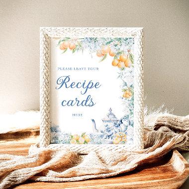 Blue Floral & Lemons Leave Your Recipe Invitations Here Poster
