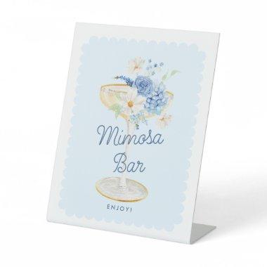 Blue Floral Mimosa Bar Pedestal Sign