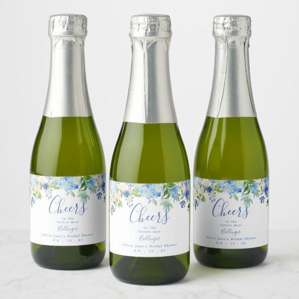 Blue Floral Mini Sparkling Wine Label, Bridal Show Sparkling Wine Label