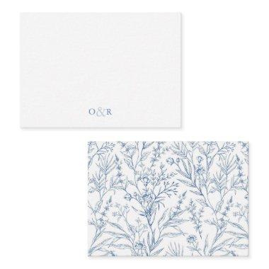 Blue Floral Monogram Couples Stationery Note