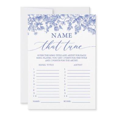 Blue Floral Name That Tune Bridal Shower Game Invitations