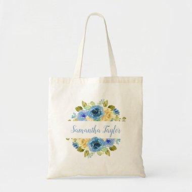 Blue floral personalized gift for her tote bag