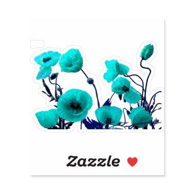 Blue Floral Poppy Flowers Colorful Watercolor Art Sticker