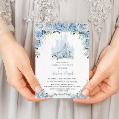 Blue Floral Princess Glass Slipper Bridal Shower Invitations