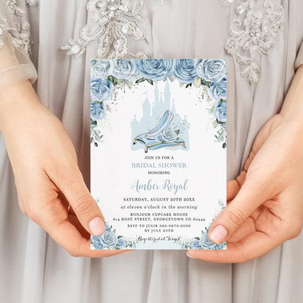 Blue Floral Princess Glass Slipper Bridal Shower Invitations