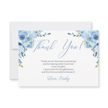 Blue floral silver bridal shower thank you Invitations