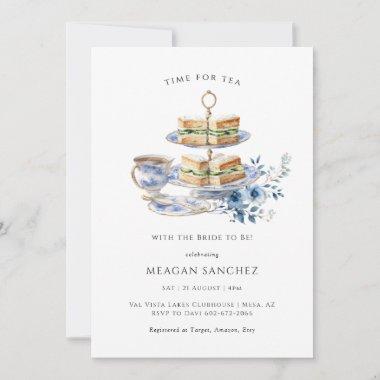 Blue Floral Tea Cup | Tea Sandwiches Bridal Shower Invitations