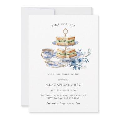 Blue Floral Tea Cup | Tea Sandwiches Bridal Shower Invitations