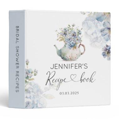 Blue Floral tea party Bridal Shower Recipe Book 3 Ring Binder