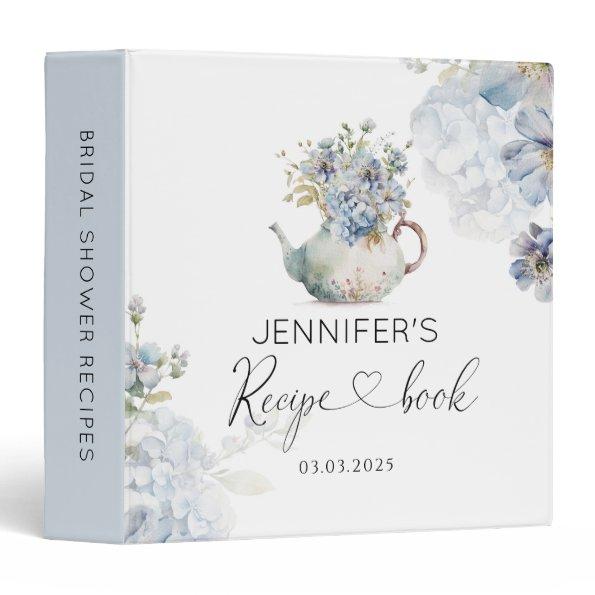 Blue Floral tea party  Recipe Book 3 Ring Binder