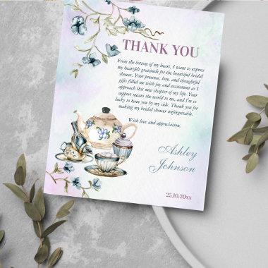 Blue floral tea party bridal shower thank you Invitations