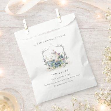 Blue Floral Teapot Tea Fun Facts Bridal Shower Favor Bag