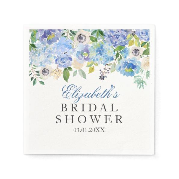 Blue Floral Watercolor Bridal Shower Napkins
