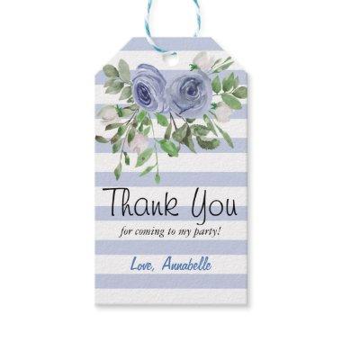 Blue Floral Watercolor Stripes Thank You Party Gift Tags