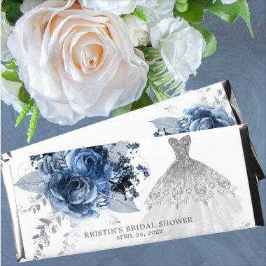 Blue Floral Wedding Gown Bridal Shower Hershey Bar Favors