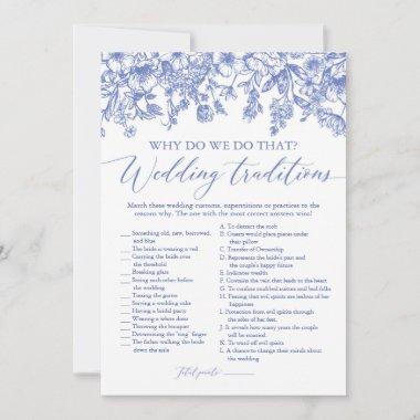 Blue Floral Wedding Traditions Bridal Shower Game Invitations