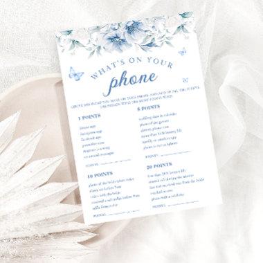 Blue Floral What's On Your Phone Bridal Game Invitations