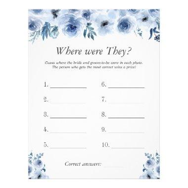 Blue Floral Where Were They Bridal Shower Game Flyer