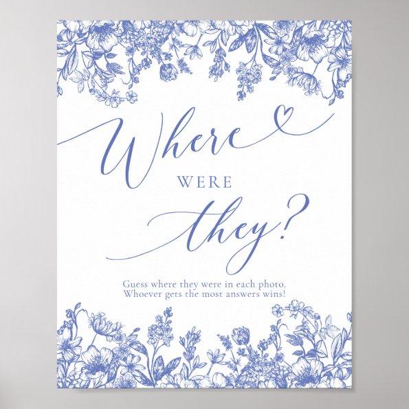 Blue Floral Where Were They Bridal Shower Game Poster