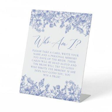 Blue Floral Who Am I Bridal Shower Game Sign