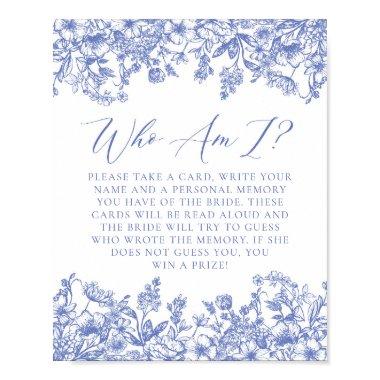 Blue Floral Who Am I  Game Sign