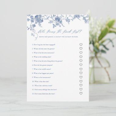Blue Floral Who Knows The Bride Best Game Invitations