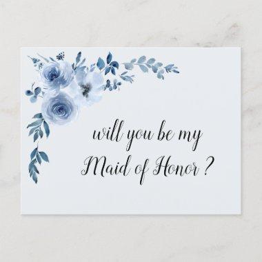 blue floral will you be my maid of honor Invitations