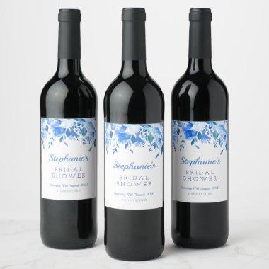 Blue Floral Wine Label, Blue floral wedding Wine Label