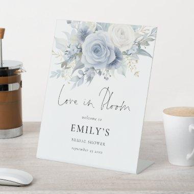 Blue Florals Love in Bloom Welcome  Pedestal Sign