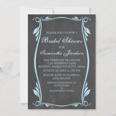 Blue Flourish Chalkboard Bridal Shower Invite