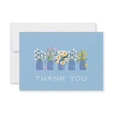 Blue Flower Cart Matching Mason Jar Thank You