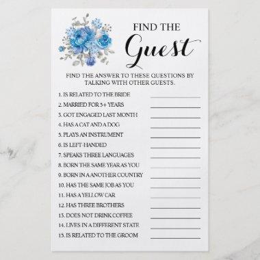 Blue Flower Find the Guest Bridal Shower Game Invitations Flyer