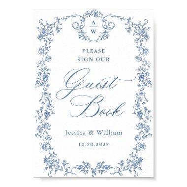 Blue Flower Ornate Victorian Grace Guestbook Sign