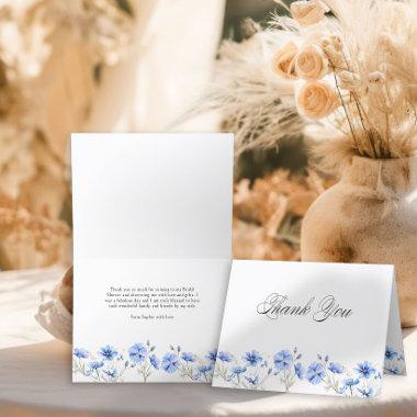 Blue Flowers and Elegant Calligraphy Thank You Invitations