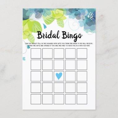 Blue flowers floral bridal shower bingo game Invitations
