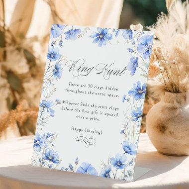 Blue Flowers Floral Bridal Shower Ring Hunt Game Pedestal Sign