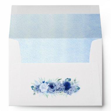 Blue Flowers Gold Dots Elegant Watercolor Envelope
