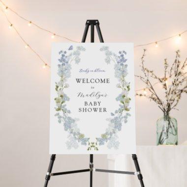 Blue Flowers Greenery Baby Shower Welcome Sign