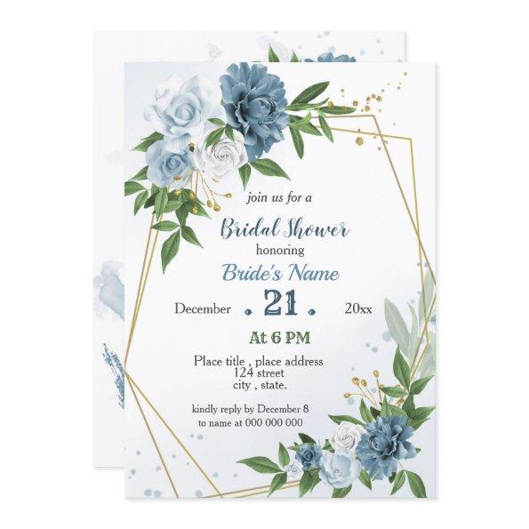 blue flowers greenery geometric