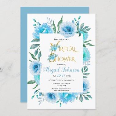 Blue flowers virtual baby or bridal shower Invitations