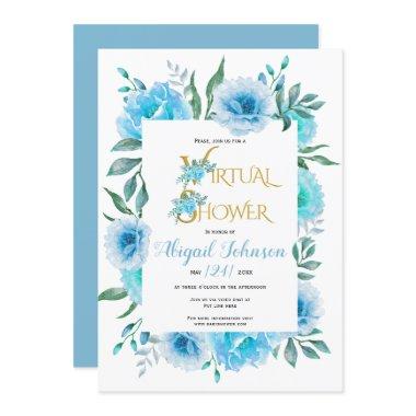 Blue flowers virtual baby or bridal shower Invitations