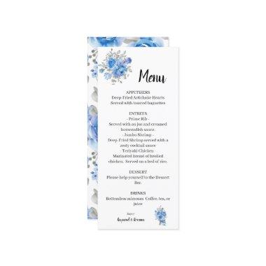 Blue Flowers Wedding Bridal Shower Menu